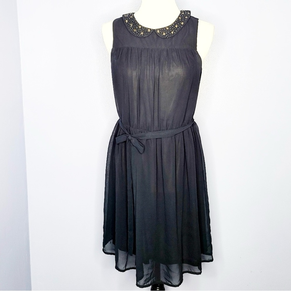 LOFT Navy Blue Dress w/Crystal Embellished Collar